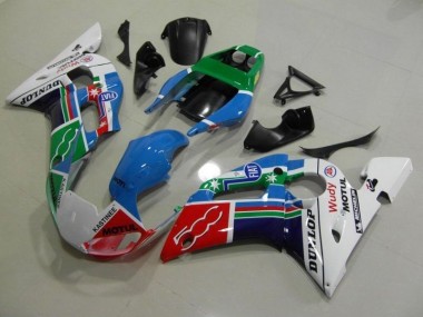 1998-2002 Blau Weiß Grün Rot Wudy Motul Dunlop Yamaha YZF R6 Motorrad Verkleidung