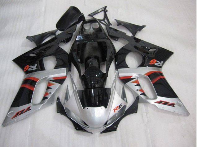 1998-2002 Schwarz Silber Yamaha YZF R6 Motorrad Verkleidungen 1998-2002 Schwarz Silber Yamaha YZF R6 Motorrad Verkleidungen