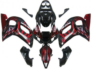 1998-2002 Schwarz rote Flamme Yamaha YZF R6 Motorrad Verkleidung