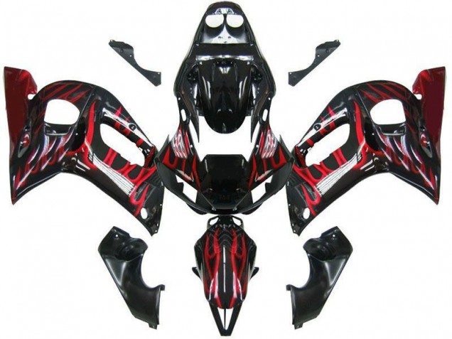 1998-2002 Schwarz rote Flamme Yamaha YZF R6 Motorrad Verkleidung 1998-2002 Schwarz rote Flamme Yamaha YZF R6 Motorrad Verkleidung