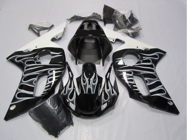1998-2002 Schwarze weiße Flamme Yamaha YZF R6 Motorrad Verkleidung 1998-2002 Schwarze weiße Flamme Yamaha YZF R6 Motorrad Verkleidung