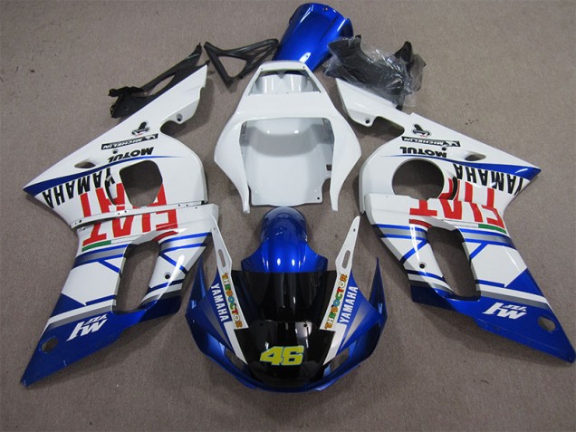 1998-2002 Weiß Blau Fiat 46 Yamaha YZF R6 Motorrad Verkleidung 1998-2002 Weiß Blau Fiat 46 Yamaha YZF R6 Motorrad Verkleidung