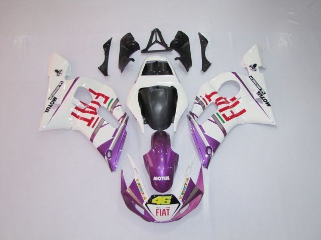 1998-2002 Weiß Lila Fiat 46 Yamaha YZF R6 Motorrad Verkleidung 1998-2002 Weiß Lila Fiat 46 Yamaha YZF R6 Motorrad Verkleidung