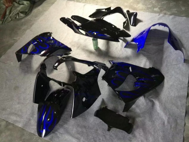 2000-2001 Glänzend Schwarz Blau Flamme Kawasaki ZX9R Motorrad Verkleidung 2000-2001 Glänzend Schwarz Blau Flamme Kawasaki ZX9R Motorrad Verkleidung