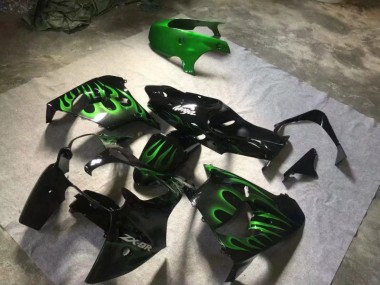 2000-2001 Glänzend Schwarze grüne Flamme Kawasaki ZX9R Motorrad Verkleidung