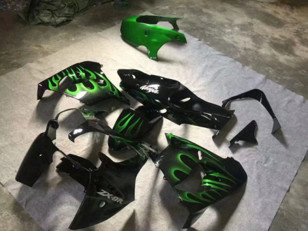 2000-2001 Glänzend Schwarze grüne Flamme Kawasaki ZX9R Motorrad Verkleidung 2000-2001 Glänzend Schwarze grüne Flamme Kawasaki ZX9R Motorrad Verkleidung