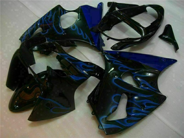 2000-2002 Schwarz mit Blaur Flamme Kawasaki ZX6R Motorrad Verkleidung 2000-2002 Schwarz mit Blaur Flamme Kawasaki ZX6R Motorrad Verkleidung