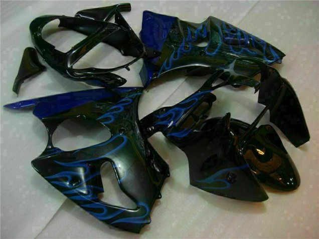 2000-2002 Schwarz mit Blaur Flamme Kawasaki ZX6R Motorrad Verkleidung 2000-2002 Schwarz mit Blaur Flamme Kawasaki ZX6R Motorrad Verkleidung