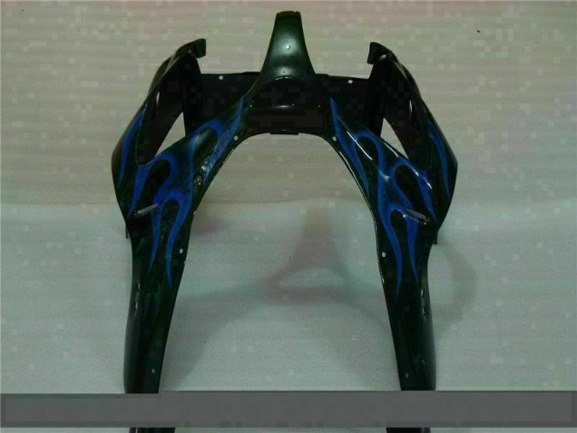 2000-2002 Schwarz mit Blaur Flamme Kawasaki ZX6R Motorrad Verkleidung 2000-2002 Schwarz mit Blaur Flamme Kawasaki ZX6R Motorrad Verkleidung