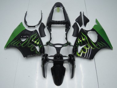 2000-2002 Schwarz mit Grün Flamme Kawasaki ZX6R Motorrad Verkleidung