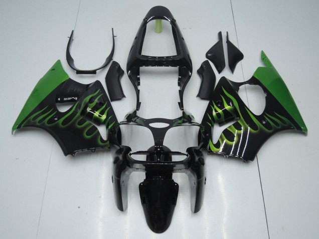 2000-2002 Schwarz mit Grün Flamme Kawasaki ZX6R Motorrad Verkleidung 2000-2002 Schwarz mit Grün Flamme Kawasaki ZX6R Motorrad Verkleidung