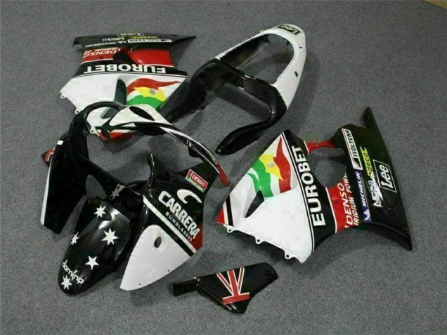 2000-2002 Schwarz weißer Eurobet Kawasaki ZX6R Motorrad Verkleidung 2000-2002 Schwarz weißer Eurobet Kawasaki ZX6R Motorrad Verkleidung
