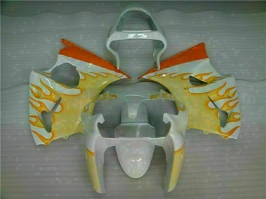 2000-2002 Weiß Gelb Flamme Kawasaki ZX6R Motorrad Verkleidung