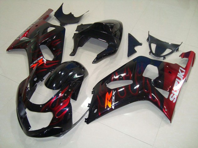 2001-2003 Schwarz rote Flamme Suzuki GSXR 750 Motorrad Verkleidung 2001-2003 Schwarz rote Flamme Suzuki GSXR 750 Motorrad Verkleidung