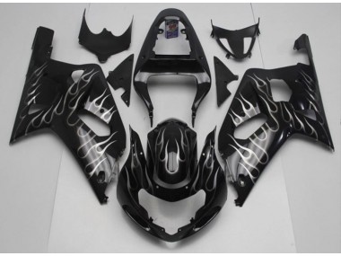 2001-2003 Schwarze weiße Flamme Suzuki GSXR 600/750 Motorrad Verkleidung