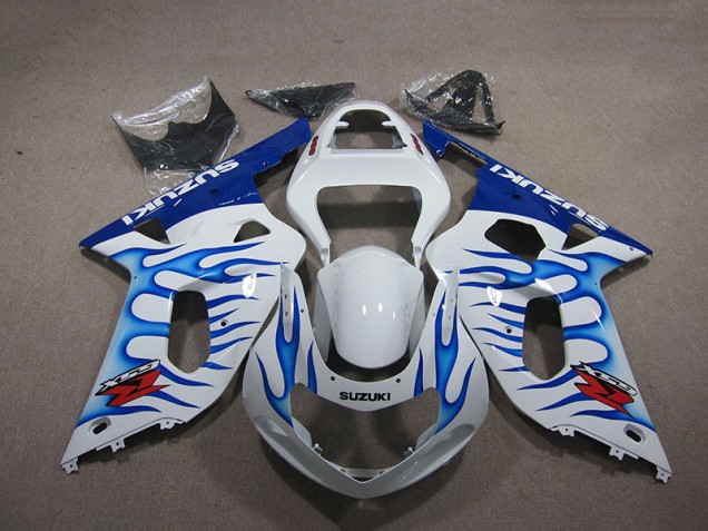 2001-2003 Weiß Blau Flamme Suzuki GSXR 750 Motorrad Verkleidung 2001-2003 Weiß Blau Flamme Suzuki GSXR 750 Motorrad Verkleidung
