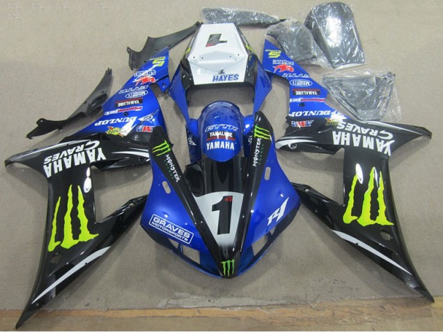 2002-2003 Blauschwarze Gräber 1 Yamaha YZF R1 Motorrad Verkleidung 2002-2003 Blauschwarze Gräber 1 Yamaha YZF R1 Motorrad Verkleidung