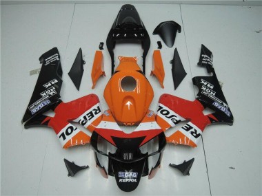 2003-2004 Orange Rot Schwarz Repsol Honda CBR600RR Motorrad Verkleidung