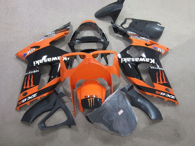 2003-2004 Schwarz Orange Monster Kawasaki ZX6R Motorrad Verkleidung 2003-2004 Schwarz Orange Monster Kawasaki ZX6R Motorrad Verkleidung