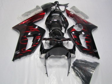 2003-2004 Schwarz rote Flamme Kawasaki ZX6R Motorrad Verkleidung