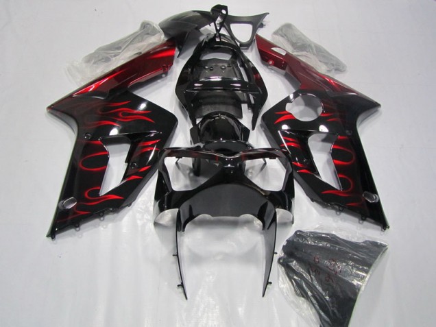 2003-2004 Schwarz rote Flamme Kawasaki ZX6R Motorrad Verkleidung 2003-2004 Schwarz rote Flamme Kawasaki ZX6R Motorrad Verkleidung