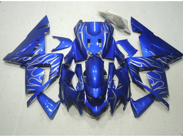 2003-2005 Blau weiße Flamme Kawasaki ZX10R Motorrad Verkleidung 2003-2005 Blau weiße Flamme Kawasaki ZX10R Motorrad Verkleidung