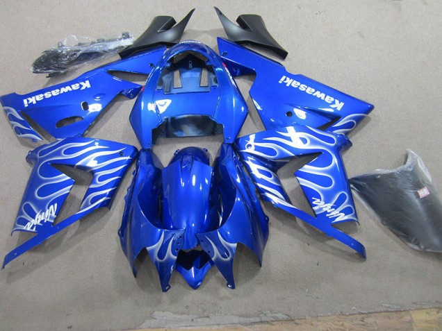 2003-2005 Blau weiße Flamme Kawasaki ZX10R Motorrad Verkleidungen 2003-2005 Blau weiße Flamme Kawasaki ZX10R Motorrad Verkleidungen