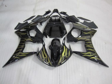 2003-2005 Schwarz mit gelber Flamme Yamaha YZF R6 Motorrad Verkleidung