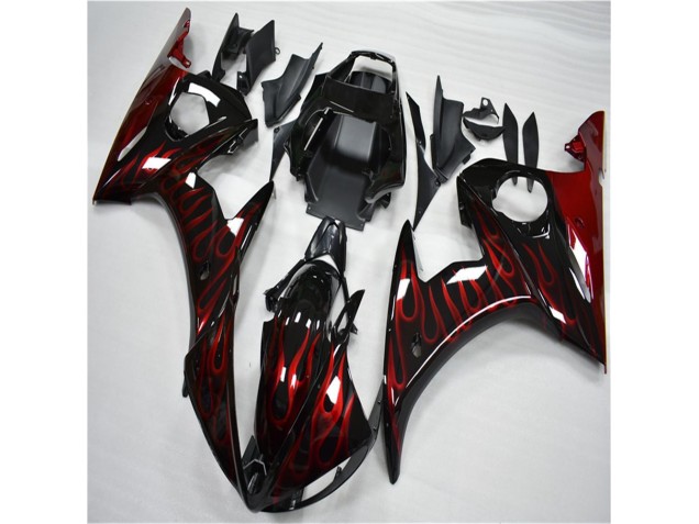 2003-2005 Schwarz rote Flamme Yamaha YZF R6 Motorrad Verkleidung 2003-2005 Schwarz rote Flamme Yamaha YZF R6 Motorrad Verkleidung