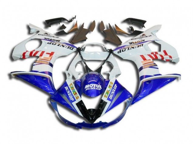 2003-2005 Weiß Blau Fiat Motul Dunlop Yamaha YZF R6 Motorrad Verkleidung 2003-2005 Weiß Blau Fiat Motul Dunlop Yamaha YZF R6 Motorrad Verkleidung