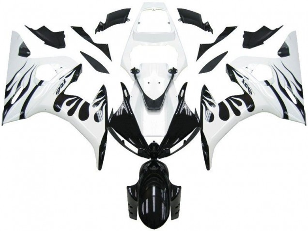 2003-2005 Weiß Flamme Schwarz Yamaha YZF R6 Motorrad Verkleidung 2003-2005 Weiß Flamme Schwarz Yamaha YZF R6 Motorrad Verkleidung