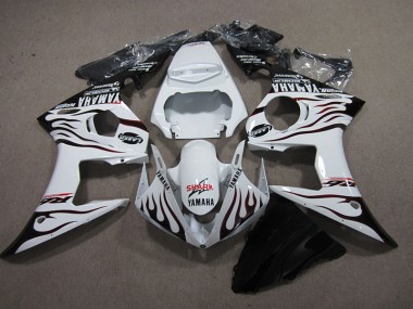 2003-2005 Weiß Schwarz Flamme Hai Yamaha YZF R6 Motorrad Verkleidung