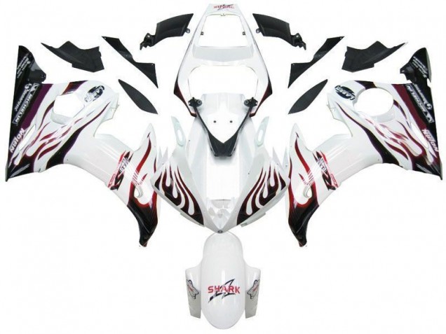 2003-2005 Weiß Schwarz Rot Flamme Yamaha YZF R6 Motorrad Verkleidung 2003-2005 Weiß Schwarz Rot Flamme Yamaha YZF R6 Motorrad Verkleidung