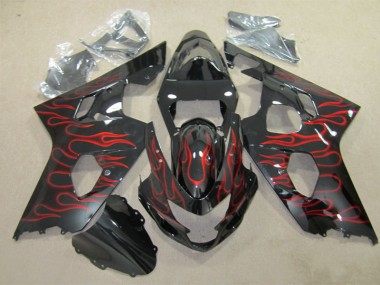 2004-2005 Schwarz rote Flamme Suzuki GSXR 600 Motorrad Verkleidung