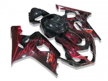 2004-2005 Schwarz rote Flammen Suzuki GSXR 600/750 Motorrad Verkleidung