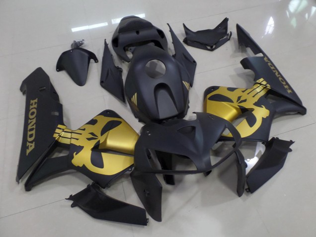 2005-2006 Matt Schwarz mit goldenem Totenkopf Honda CBR600RR Motorrad Verkleidung 2005-2006 Matt Schwarz mit goldenem Totenkopf Honda CBR600RR Motorrad Verkleidung