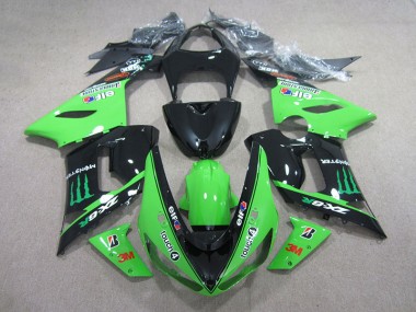 2005-2006 Schwarz Grün 3M Touch4 Monster Kawasaki ZX6R Motorrad Verkleidung