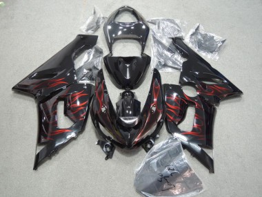 2005-2006 Schwarz rote Flamme Kawasaki ZX6R Motorrad Verkleidungen