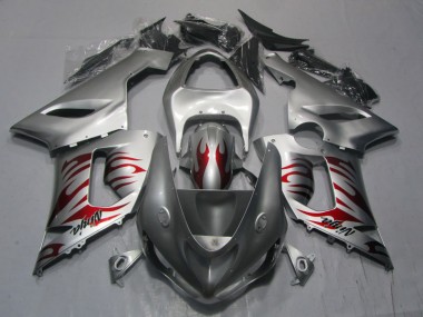 2005-2006 Silber Rot Flamme Ninja Kawasaki ZX6R Motorrad Verkleidung
