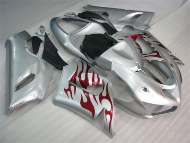 2005-2006 Silber Rot Flammen Kawasaki ZX6R Motorrad Verkleidung