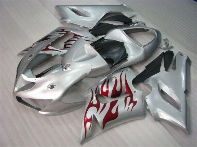 2005-2006 Silber Rot Flammen Kawasaki ZX6R Motorrad Verkleidung