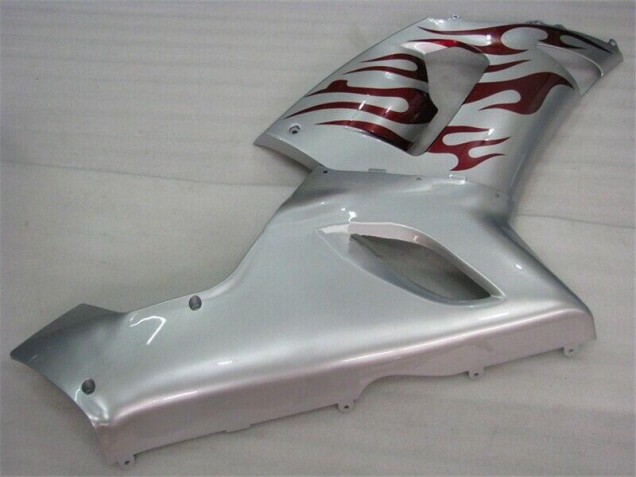 2005-2006 Silber Rot Flammen Kawasaki ZX6R Motorrad Verkleidung