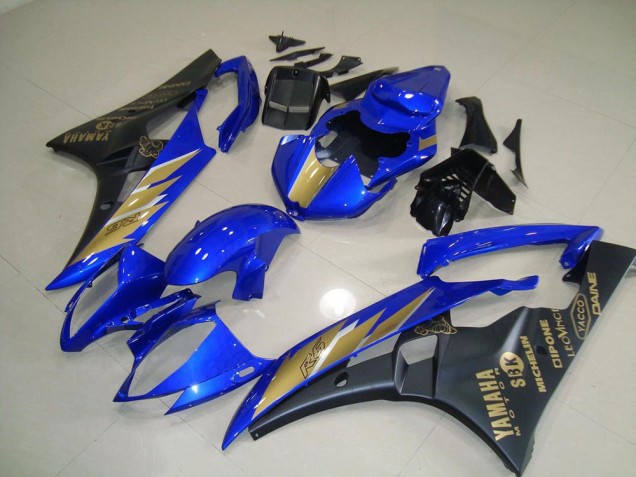 2006-2007 Schwarz Blau mit Gold Aufkleber Yamaha YZF R6 Motorrad Verkleidung 2006-2007 Schwarz Blau mit Gold Aufkleber Yamaha YZF R6 Motorrad Verkleidung