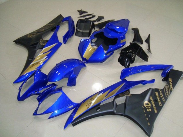 2006-2007 Schwarz Blau mit Gold Aufkleber Yamaha YZF R6 Motorrad Verkleidungen 2006-2007 Schwarz Blau mit Gold Aufkleber Yamaha YZF R6 Motorrad Verkleidungen