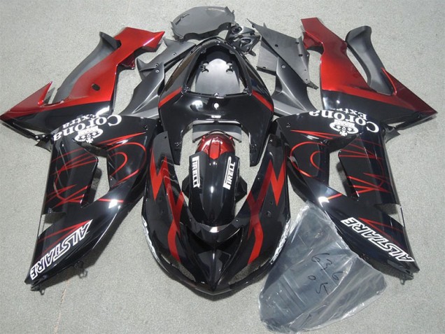 2006-2007 Schwarz Rot Corona Extra Kawasaki ZX10R Motorrad Verkleidung