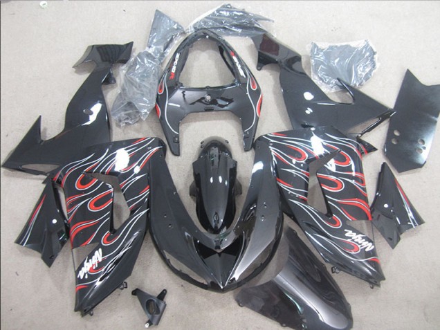 2006-2007 Schwarz Rot Weiß Flamme Ninja Kawasaki ZX10R Motorrad Verkleidung