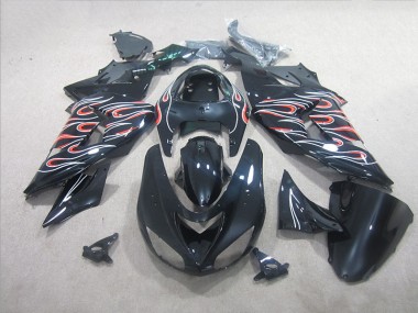 2006-2007 Schwarz Weiß Rot Flamme Kawasaki ZX10R Motorrad Verkleidung