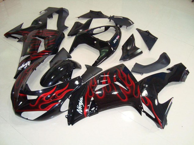 2006-2007 Schwarz rote Flamme Kawasaki ZX10R Motorrad Verkleidung 2006-2007 Schwarz rote Flamme Kawasaki ZX10R Motorrad Verkleidung
