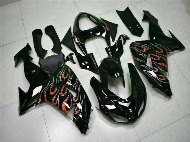 2006-2007 Schwarz rote Flamme Kawasaki ZX10R Motorrad Verkleidungen 2006-2007 Schwarz rote Flamme Kawasaki ZX10R Motorrad Verkleidungen