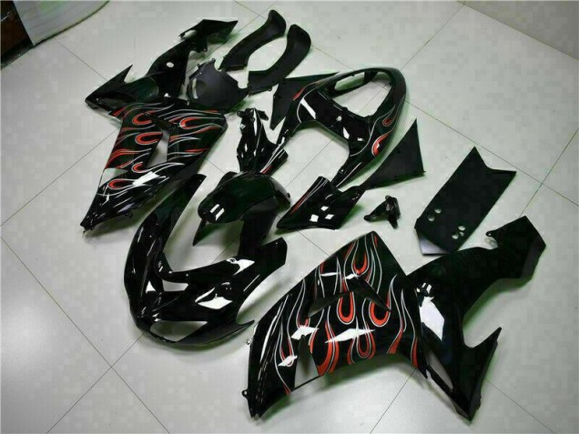 2006-2007 Schwarz rote Flamme Kawasaki ZX10R Motorrad Verkleidungen 2006-2007 Schwarz rote Flamme Kawasaki ZX10R Motorrad Verkleidungen